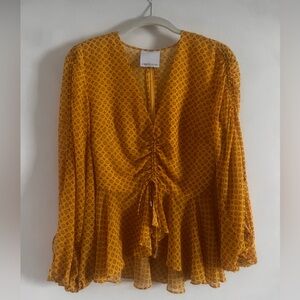 C/MEO Collective Yellow Bell Sleeve Peplum Blouse